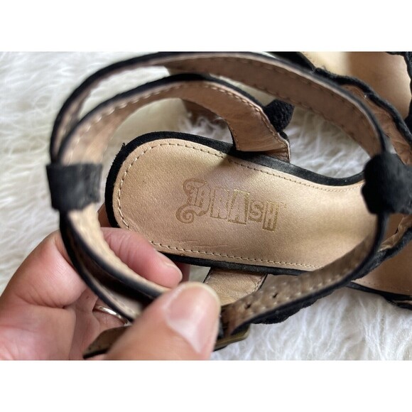 Brash Size 6 Black Braided Sandals Shoes Block High Heel Strappy - Picture 5 of 12